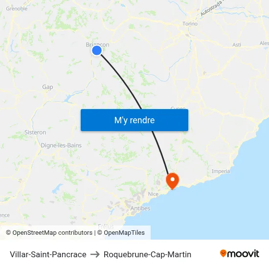Villar-Saint-Pancrace to Roquebrune-Cap-Martin map