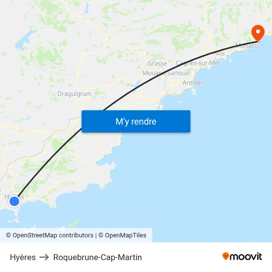 Hyères to Roquebrune-Cap-Martin map