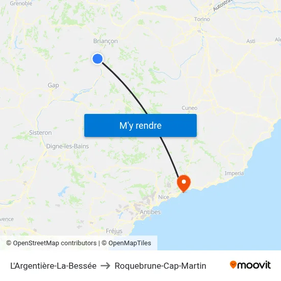 L'Argentière-La-Bessée to Roquebrune-Cap-Martin map