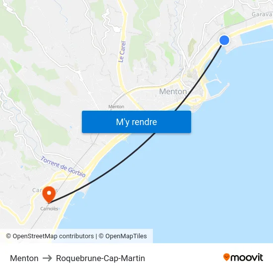 Menton to Roquebrune-Cap-Martin map
