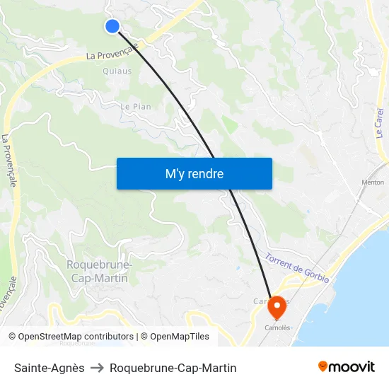 Sainte-Agnès to Roquebrune-Cap-Martin map