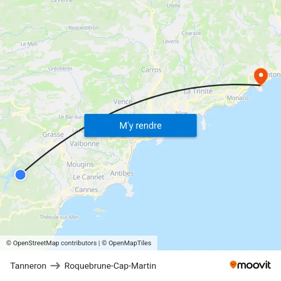 Tanneron to Roquebrune-Cap-Martin map
