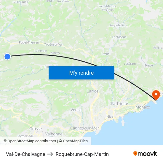 Val-De-Chalvagne to Roquebrune-Cap-Martin map