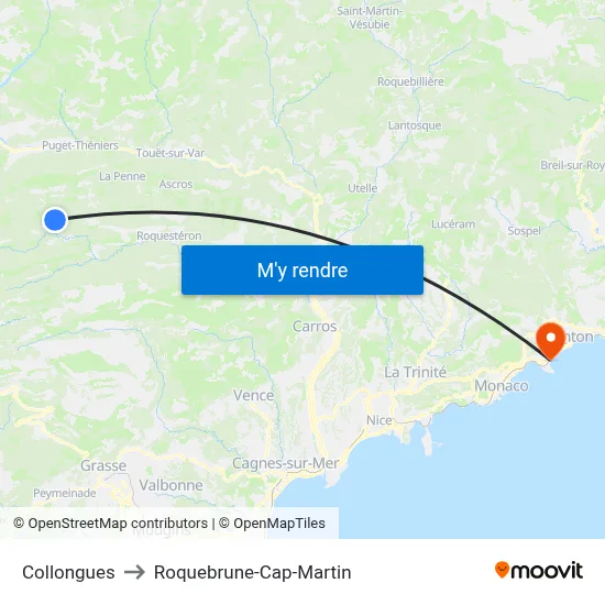 Collongues to Roquebrune-Cap-Martin map