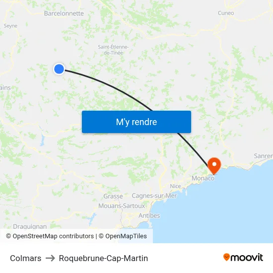 Colmars to Roquebrune-Cap-Martin map
