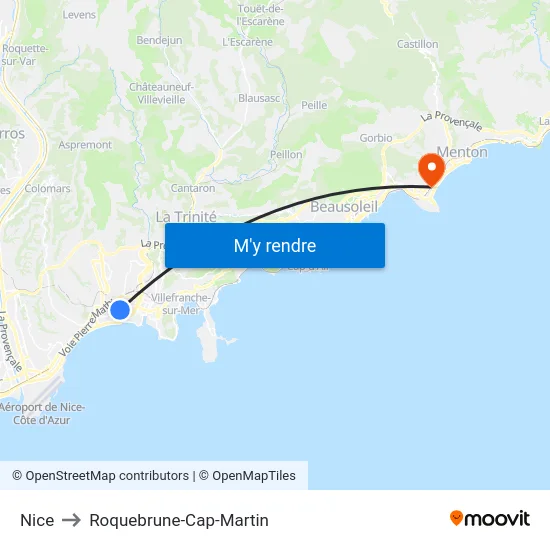 Nice to Roquebrune-Cap-Martin map