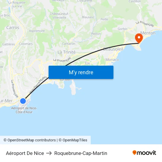 Aéroport De Nice to Roquebrune-Cap-Martin map