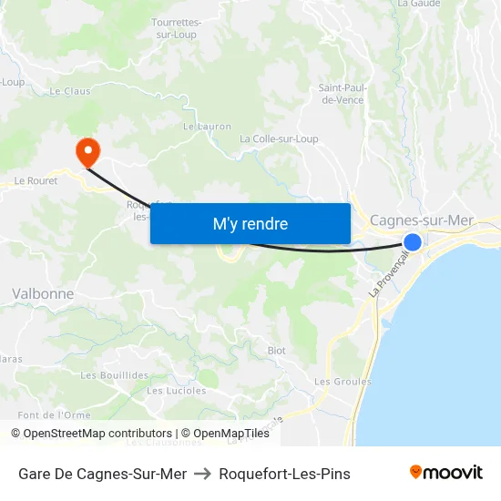 Gare De Cagnes-Sur-Mer to Roquefort-Les-Pins map