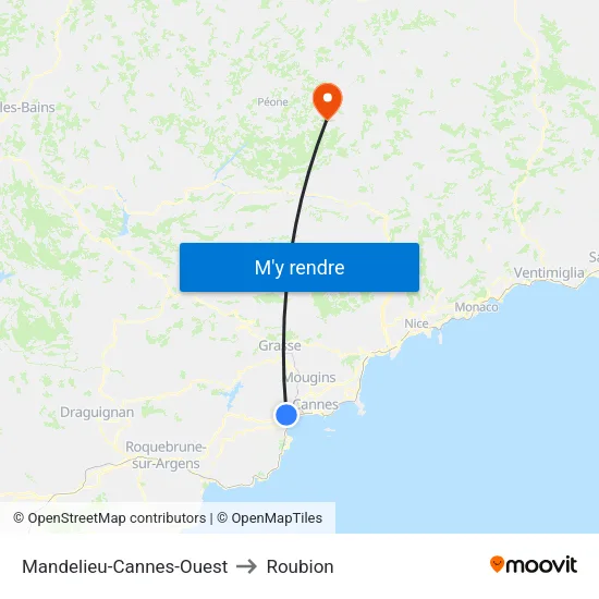 Mandelieu-Cannes-Ouest to Roubion map