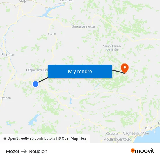 Mézel to Roubion map
