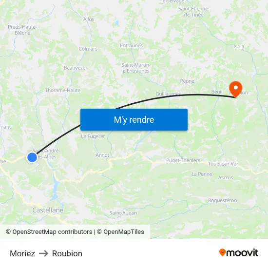 Moriez to Roubion map