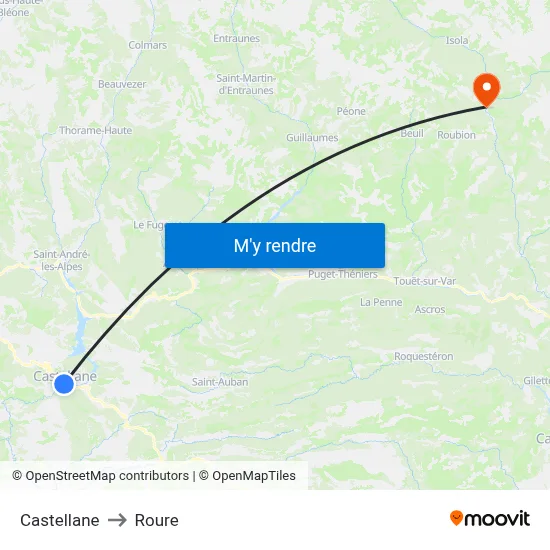 Castellane to Roure map