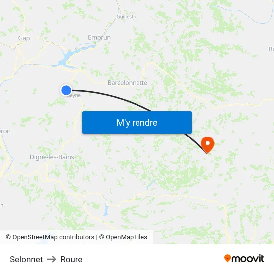 Selonnet to Roure map