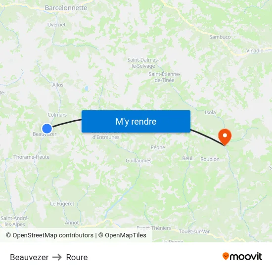 Beauvezer to Roure map
