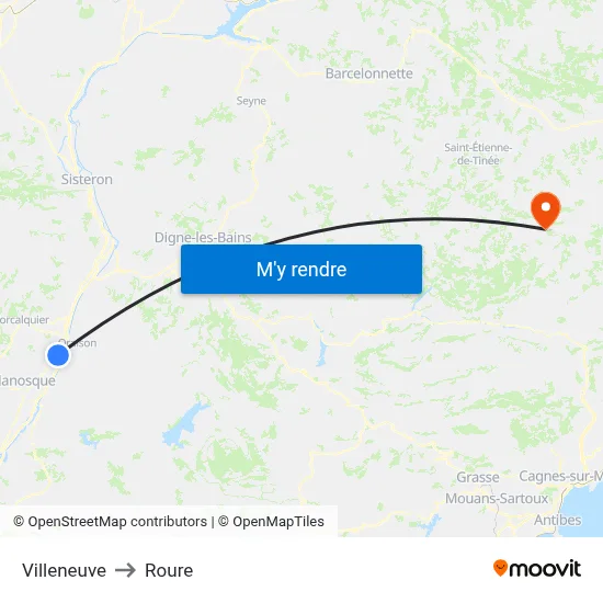 Villeneuve to Roure map