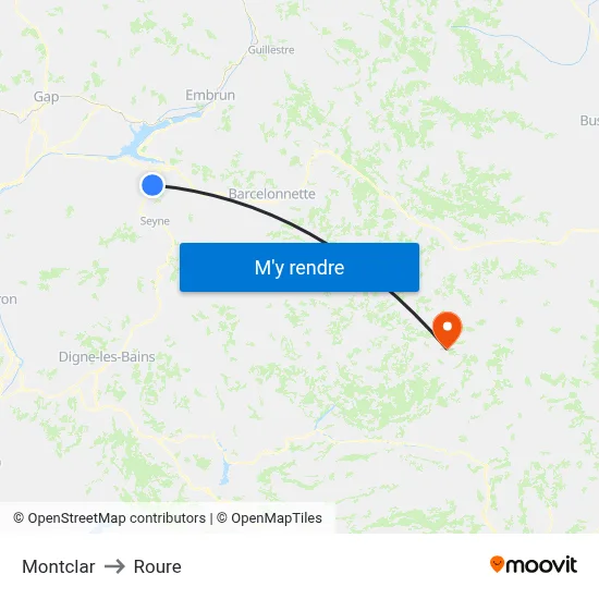 Montclar to Roure map
