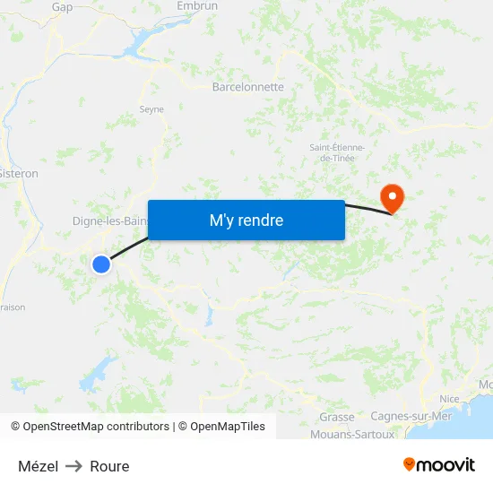 Mézel to Roure map