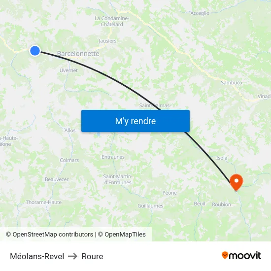 Méolans-Revel to Roure map