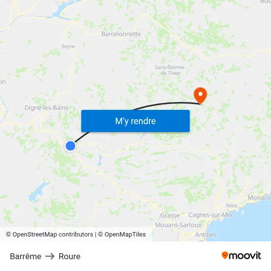 Barrême to Roure map