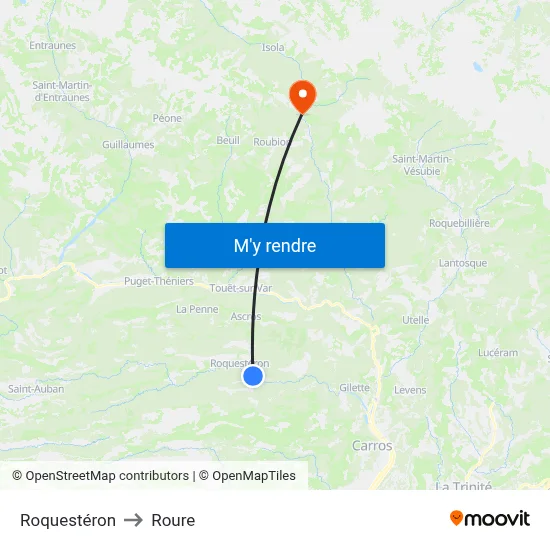 Roquestéron to Roure map