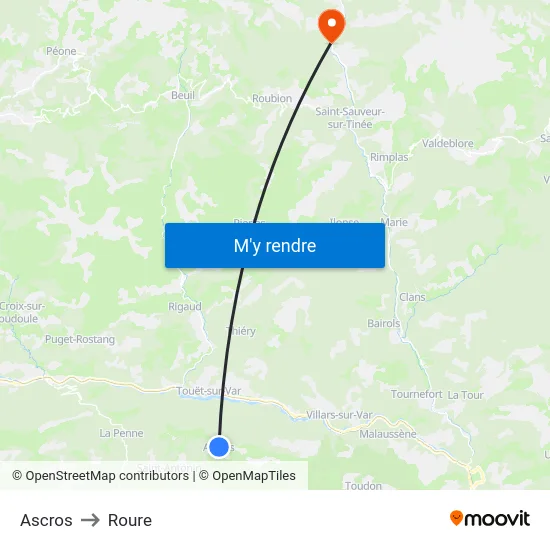 Ascros to Roure map