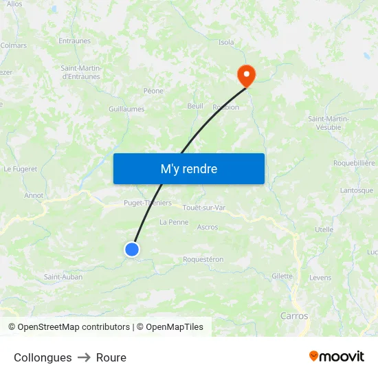 Collongues to Roure map