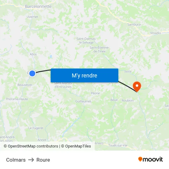 Colmars to Roure map