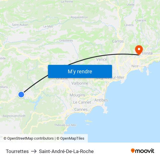 Tourrettes to Saint-André-De-La-Roche map