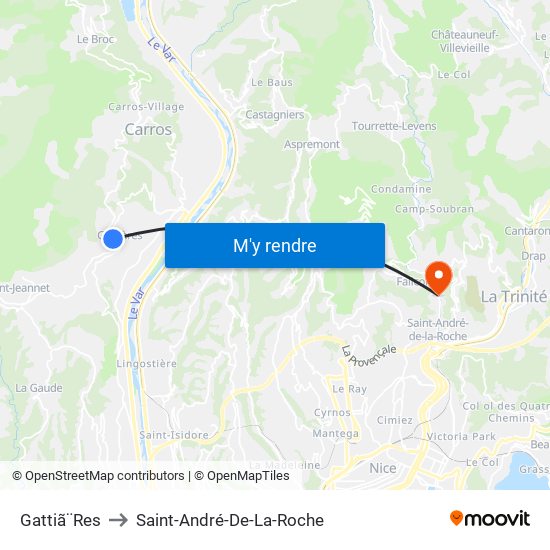 Gattiã¨Res to Saint-André-De-La-Roche map