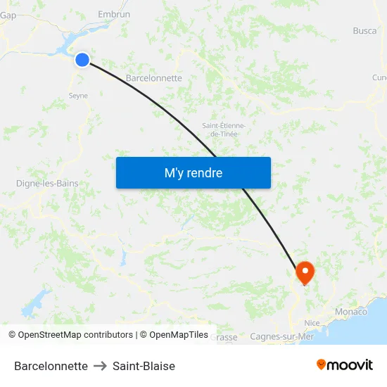 Barcelonnette to Saint-Blaise map