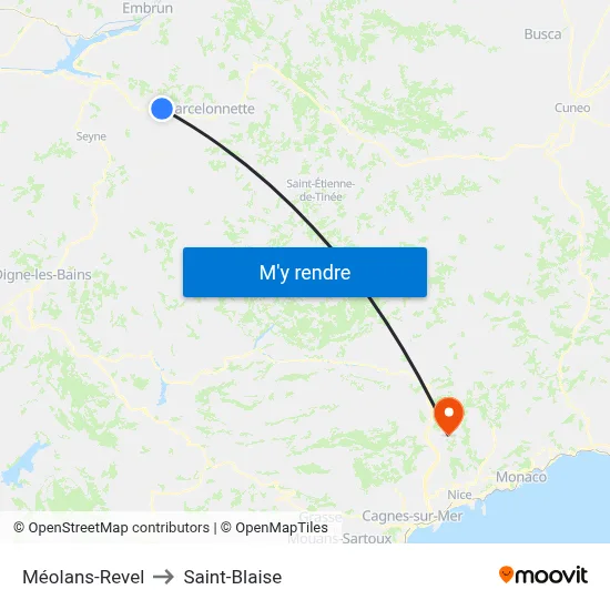 Méolans-Revel to Saint-Blaise map