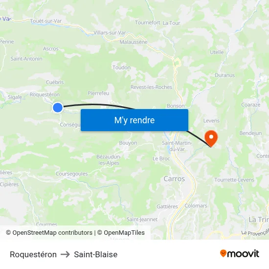 Roquestéron to Saint-Blaise map