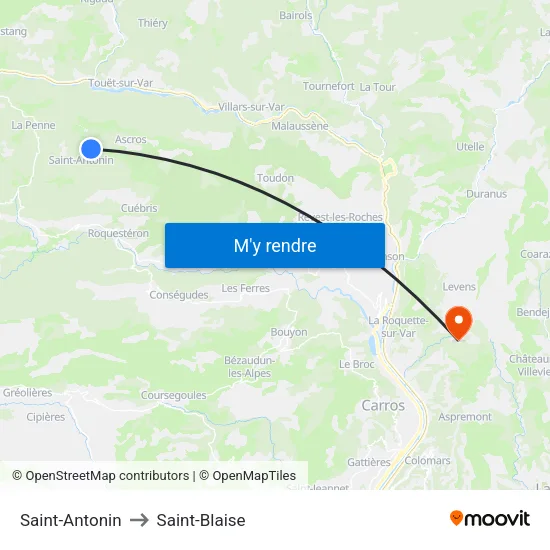 Saint-Antonin to Saint-Blaise map