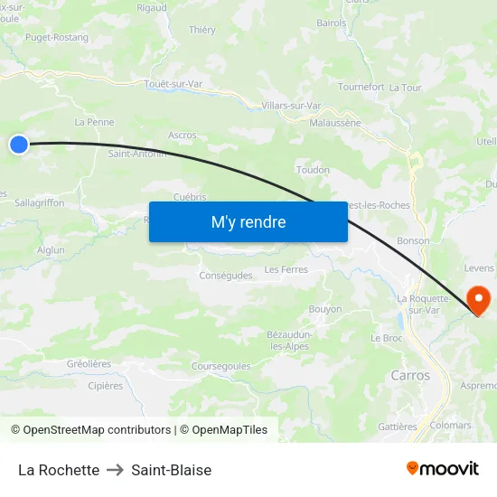 La Rochette to Saint-Blaise map