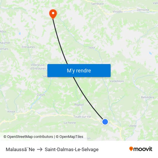 Malaussã¨Ne to Saint-Dalmas-Le-Selvage map