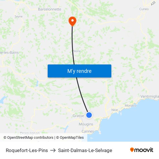 Roquefort-Les-Pins to Saint-Dalmas-Le-Selvage map