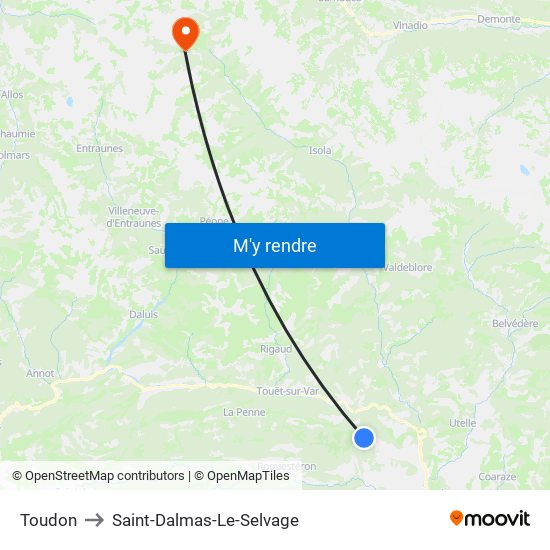 Toudon to Saint-Dalmas-Le-Selvage map