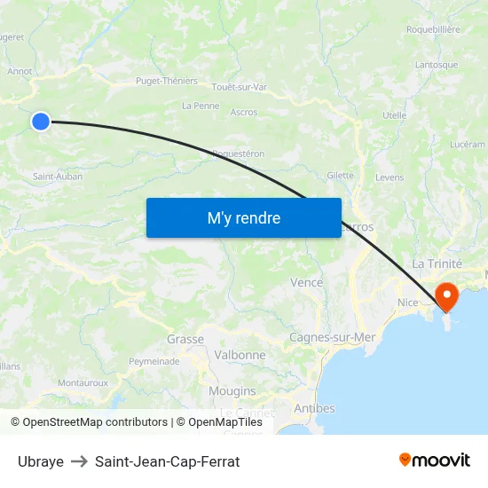 Ubraye to Saint-Jean-Cap-Ferrat map