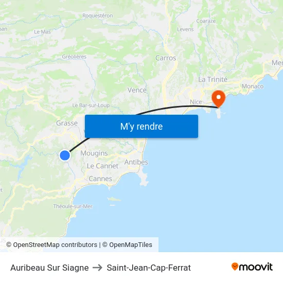 Auribeau Sur Siagne to Saint-Jean-Cap-Ferrat map