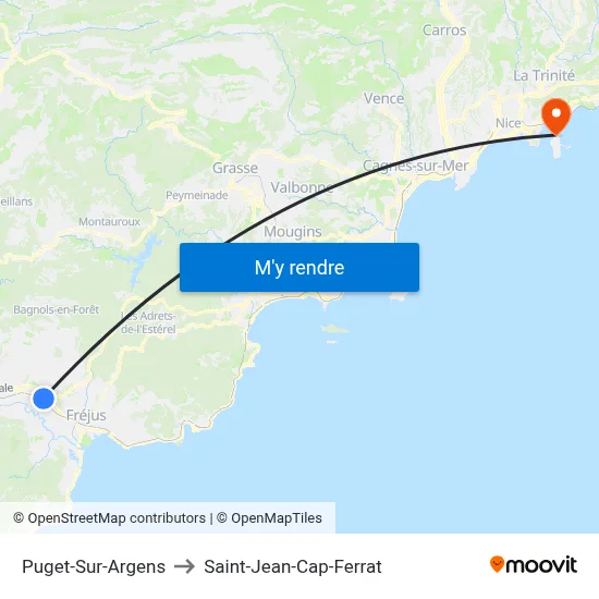 Puget-Sur-Argens to Saint-Jean-Cap-Ferrat map