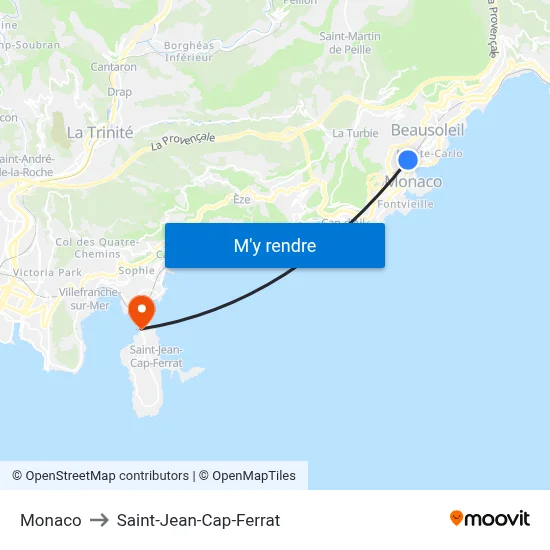 Monaco to Saint-Jean-Cap-Ferrat map