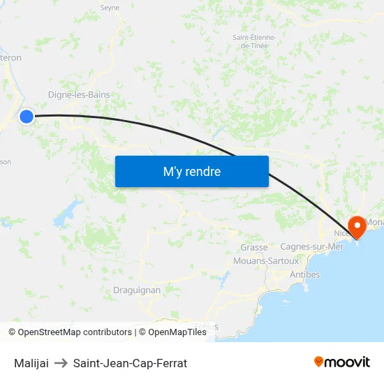 Malijai to Saint-Jean-Cap-Ferrat map