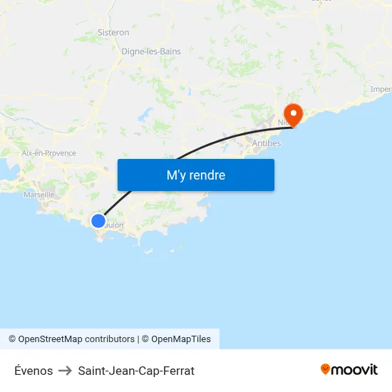 Évenos to Saint-Jean-Cap-Ferrat map