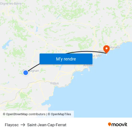 Flayosc to Saint-Jean-Cap-Ferrat map
