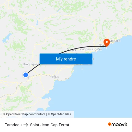Taradeau to Saint-Jean-Cap-Ferrat map