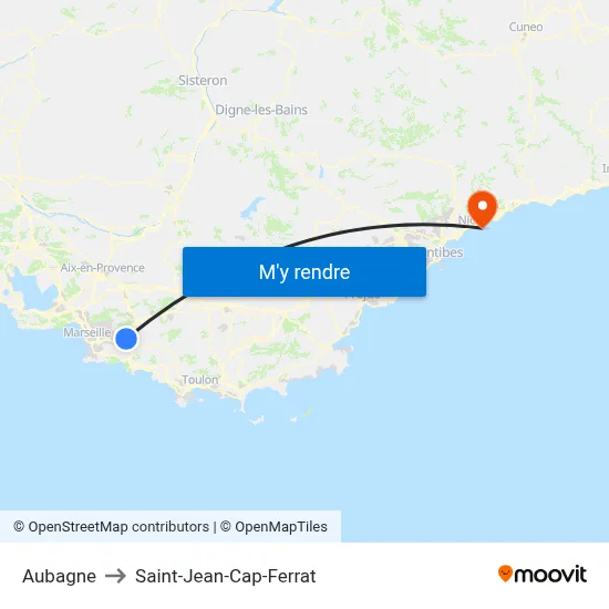 Aubagne to Saint-Jean-Cap-Ferrat map