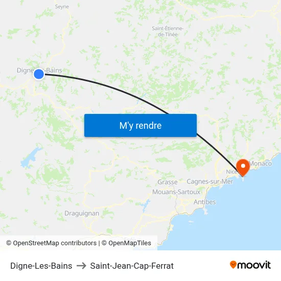 Digne-Les-Bains to Saint-Jean-Cap-Ferrat map
