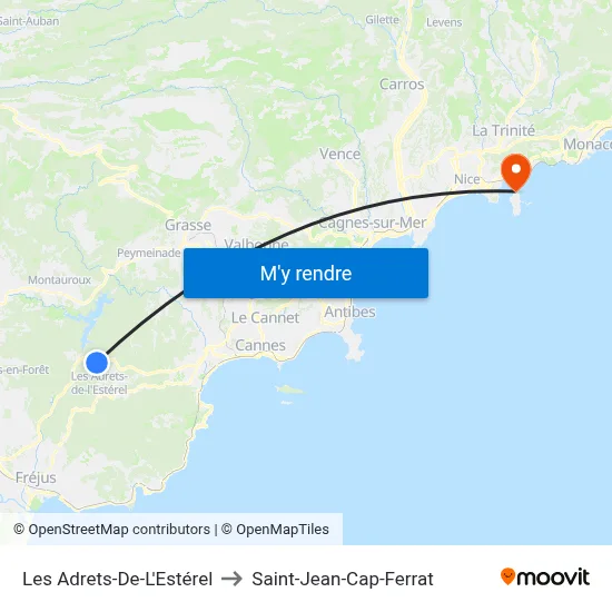 Les Adrets-De-L'Estérel to Saint-Jean-Cap-Ferrat map
