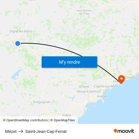 Mézel to Saint-Jean-Cap-Ferrat map