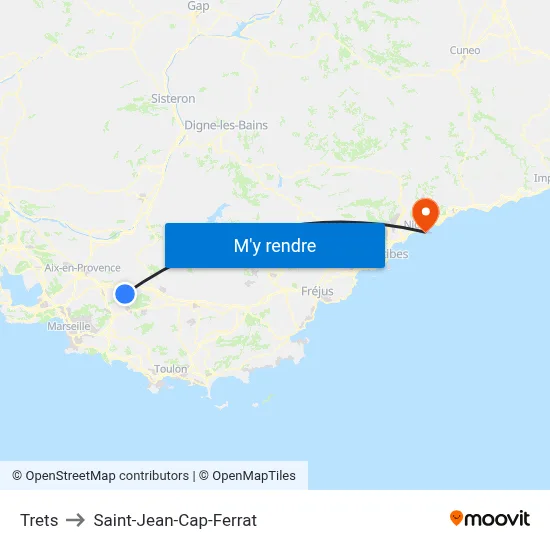 Trets to Saint-Jean-Cap-Ferrat map
